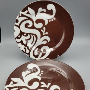 Second Cup, ceramic, 4 plate set, brown & white pattern